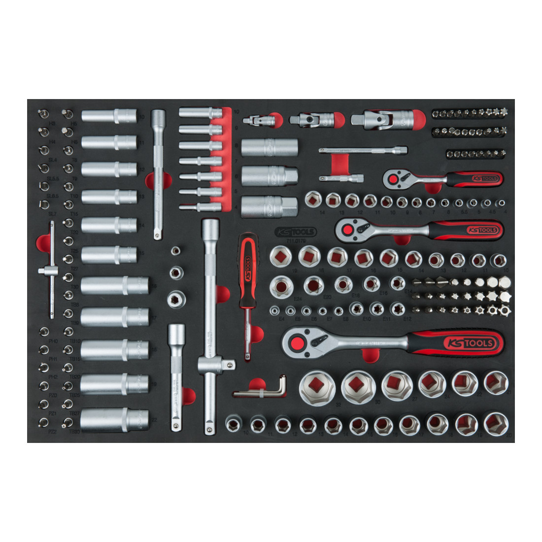 KS Tools Jeu de clés à douille 1/4"+3/8"+1/2", 179 pcs. dans l'insert système 1/1