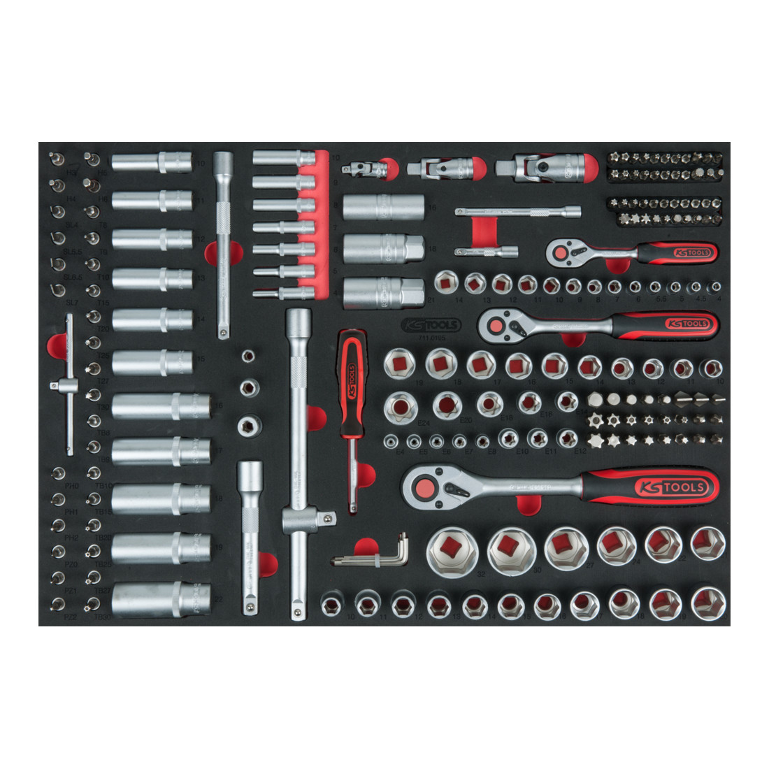 KS Tools Jeu de clés à douille 1/4"+3/8"+1/2", 195 pcs. dans l'insert système 1/1