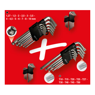 KS Tools Jeu de clés à ergot, TX, hexagone intérieur, 22 pièces