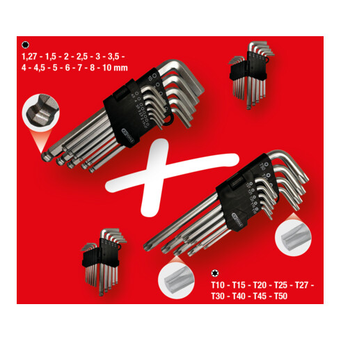 KS Tools Jeu de clés à ergot, TX, hexagone intérieur, 22 pièces