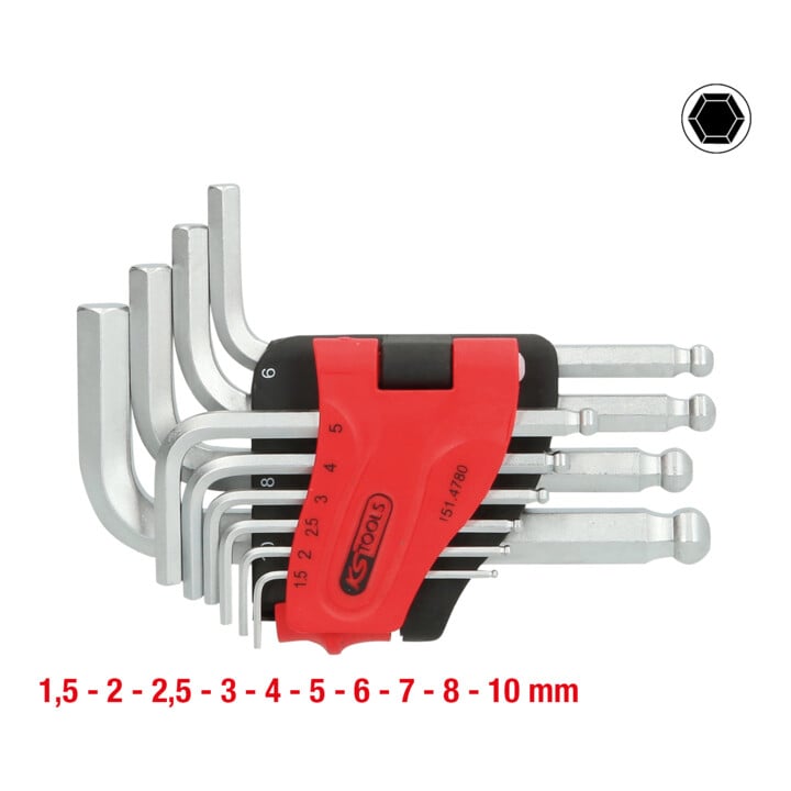 KS Tools Jeu de clés à six pans creux à bout sphérique, 10 pièces, courtes, 1,5-10mm