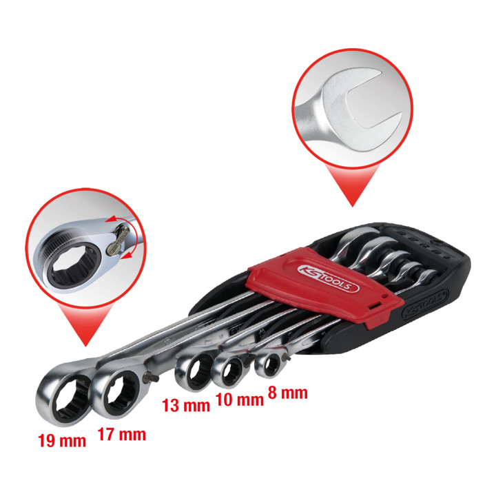 KS Tools Jeu de clés mixtes à cliquet réversible GEARplus, 5 pcs. 8-19mm
