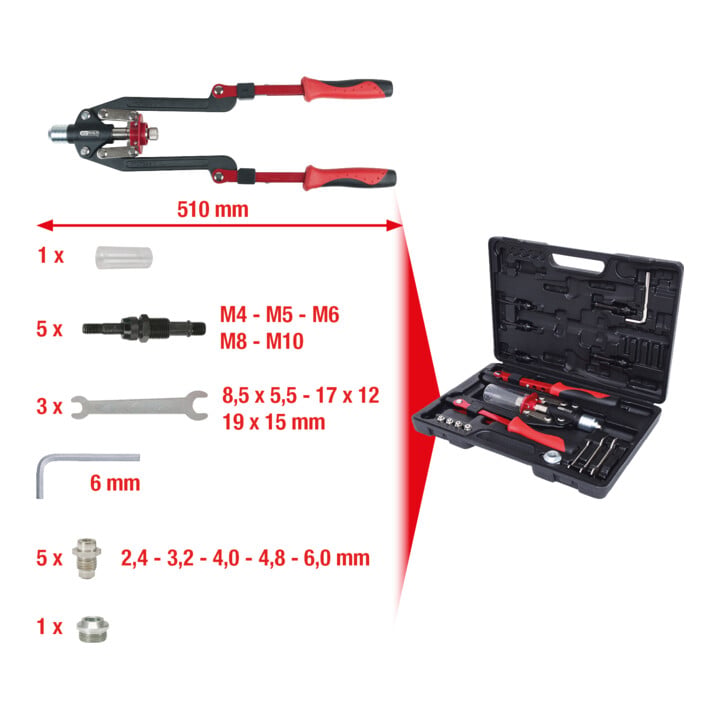 KS Tools Jeu de pince à rivets, grand, 17 pcs.