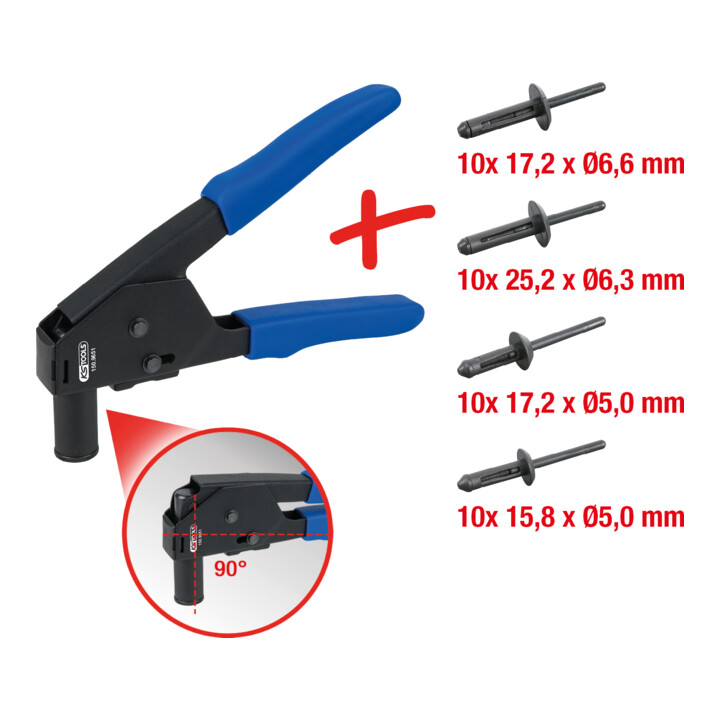 KS Tools Jeu de pinces à rivets en plastique, avec rivets, 41 pcs