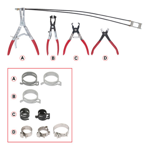 KS Tools Jeu de pinces pour colliers auto-serrants, 4 pcs.