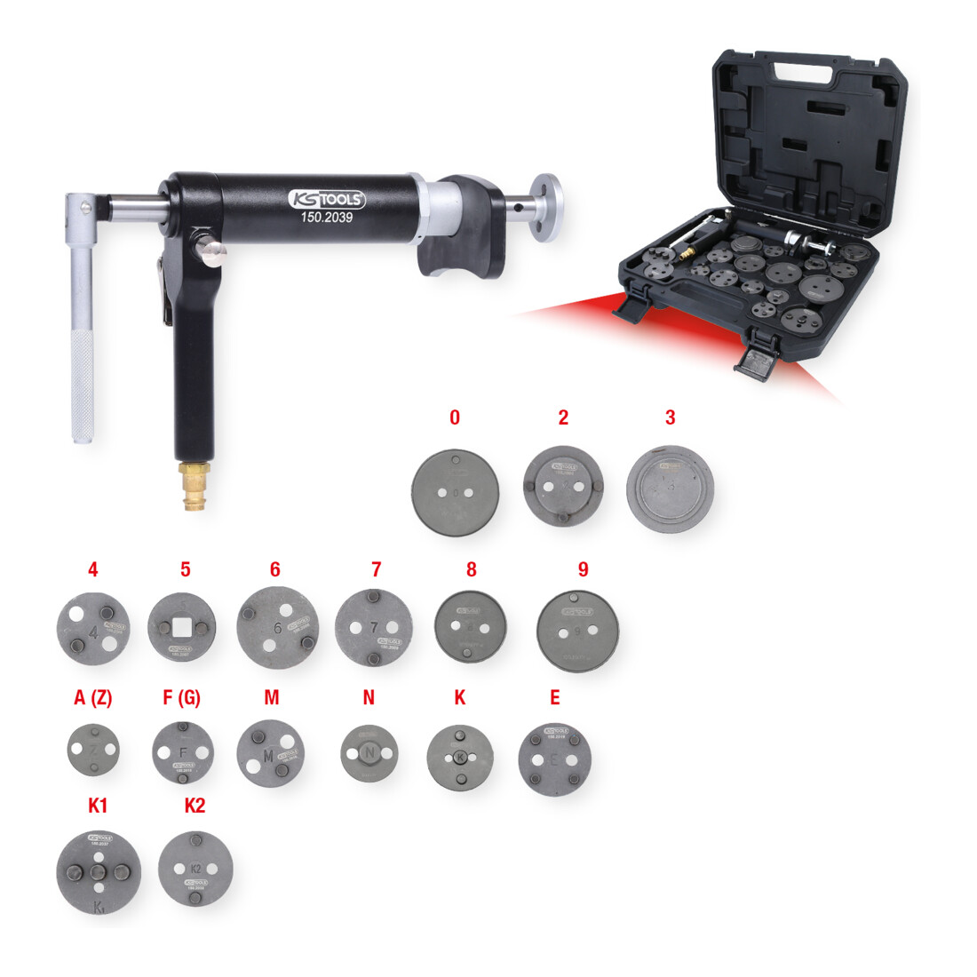 KS Tools Jeu de repousses-piston de frein universel avec tige de force pneumatique, 18 pcs.