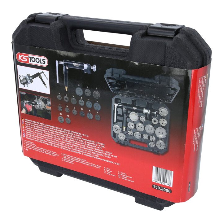 KS Tools Jeu de repousses-piston de frein universel avec tige de force pneumatique, 18 pcs.