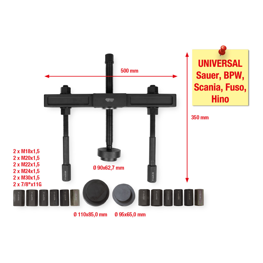 KS Tools Jeu d'extracteurs de moyeu de roue universel, 27 pcs.