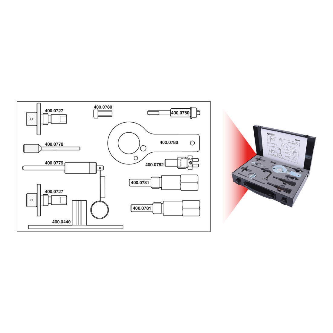 KS Tools Jeu d'outils de réglage moteur pour GM / Opel / Saab, 11 pcs.