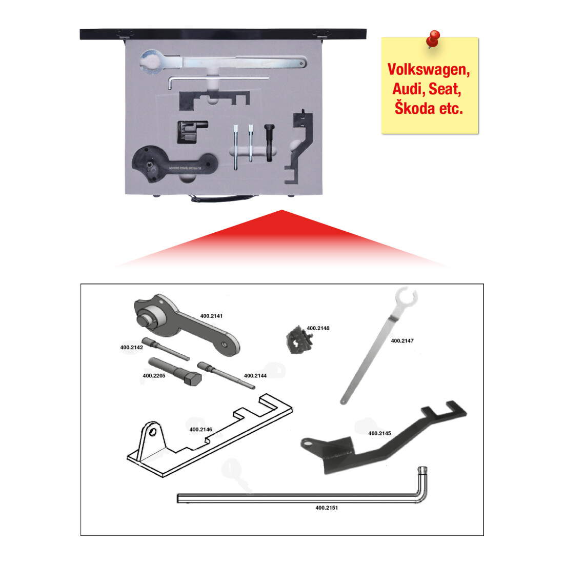 KS Tools Jeu d'outils de réglage moteur pour VAG, 9 pcs., Audi, Seat, Škoda, Volkswagen