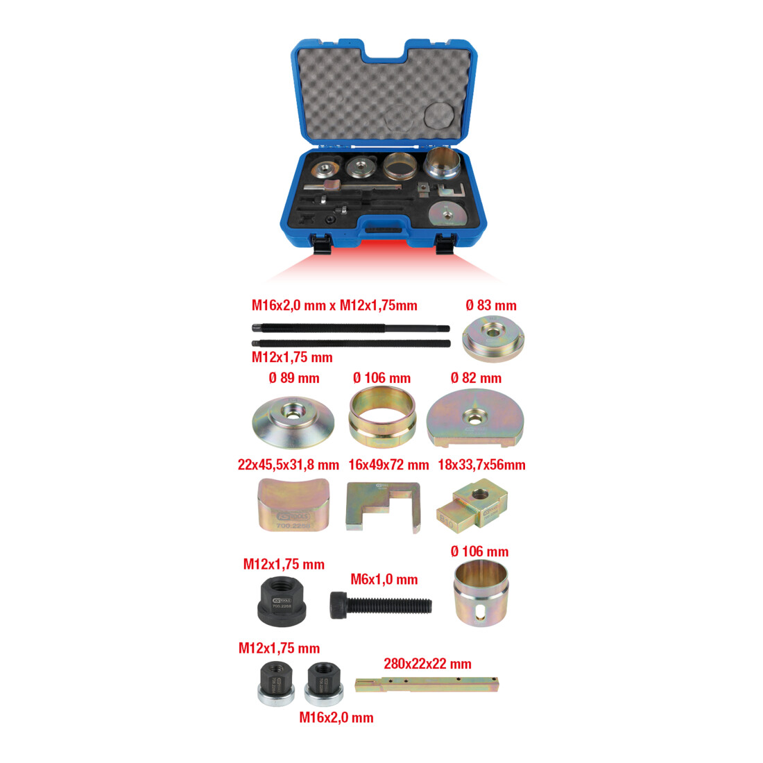 KS Tools Jeu d'outils pour doubles silentblocs pour VAG, 19 pcs.