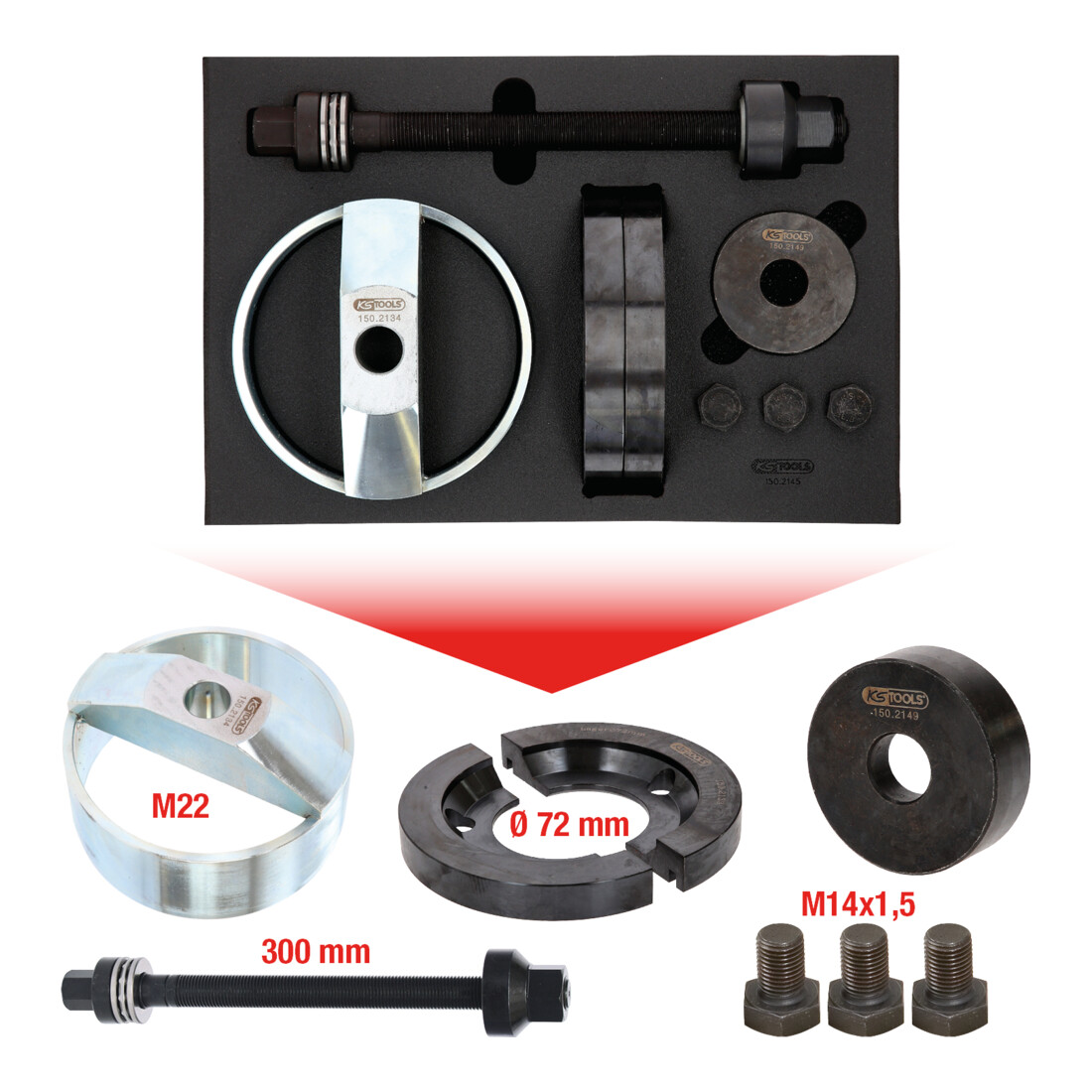 KS Tools Jeu d’outils pour les roulements de moyeu, 9 pcs.