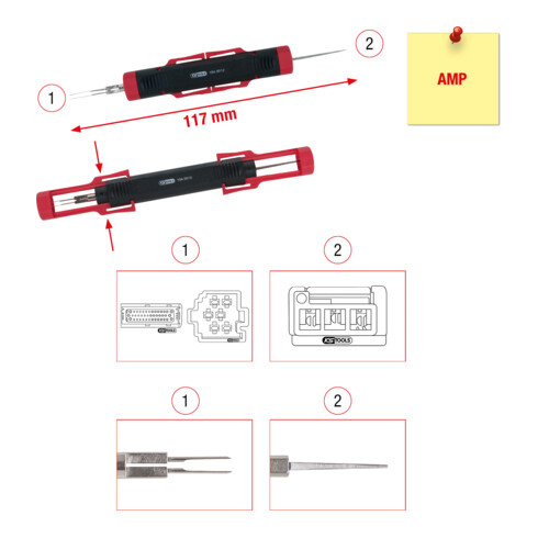 KS Tools Kabel-Entriegelungswerkzeug für Flachstecker und Flachsteckhülsen 1,6mm