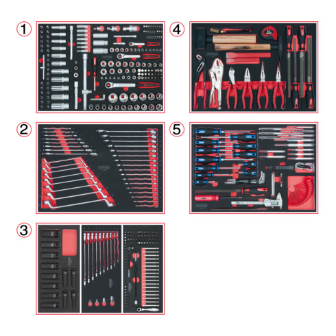 KS Tools kit de rangement universel pour 5 tiroirs avec 398 outils haut de gamme