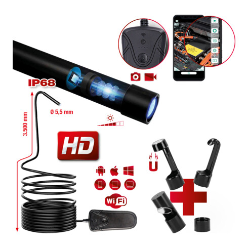 KS Tools Kit de vidéoscope Wi-Fi avec sonde de caméra frontale Ø 5