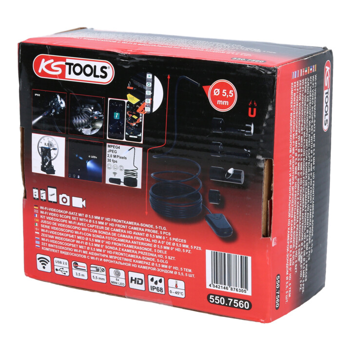 KS Tools Kit de vidéoscope Wi-Fi avec sonde de caméra frontale Ø 5