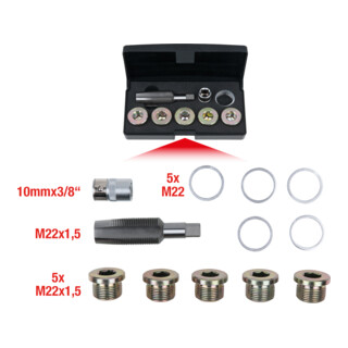 KS Tools Kit di riparazione della filettatura del tappo scarico olio, 12pz. M22x1,5