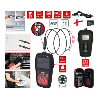 KS Tools Kit videoscopio HD con Ø4,5mm 0° e 90° sonda telecamera frontale HD, commutabile, 7pz.