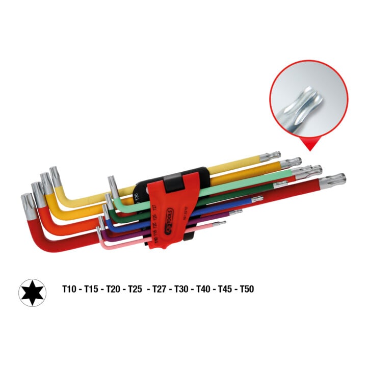 KS Tools kogel TX L-sleutelset, extra lang, 9-delig.