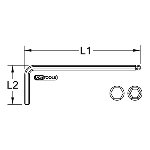 KS Tools kogelkop-inbussleutel, XL, 2,5 mm, 108° haaks