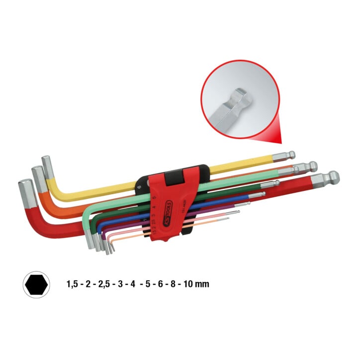 KS Tools kogelronde zeskant dopsleutelset, extra lang, 9-delig.