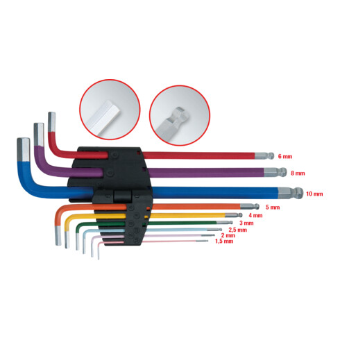 KS Tools Kugelkopf-Innensechskant-Winkelstiftschlüssel-Satz, 9-teilig mit Klapp-Halter