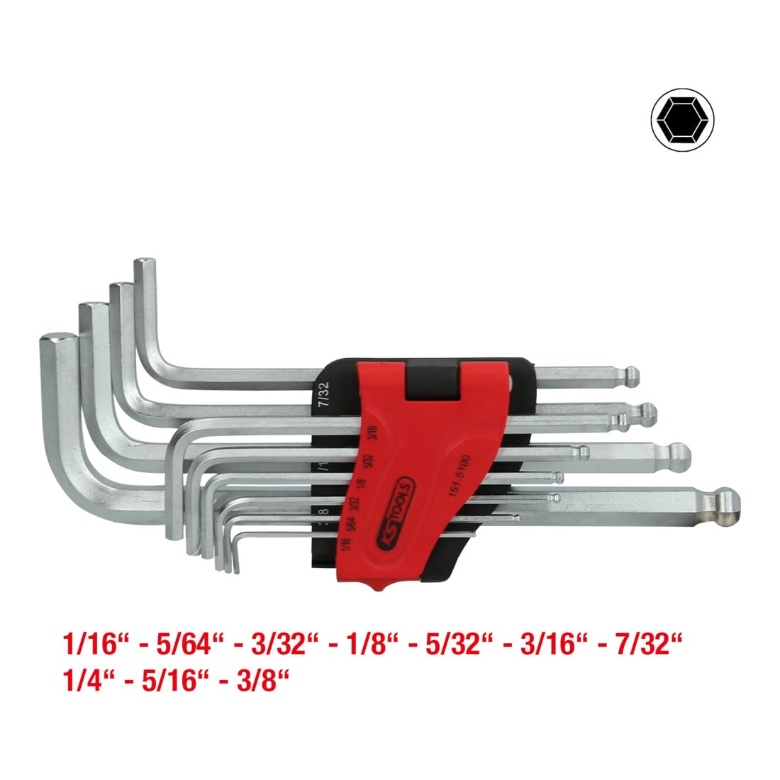 KS Tools Kugelkopf-Innensechskant-Winkelstiftschlüssel-Satz, lang, Zollmaße, 10-tlg.