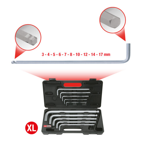 KS Tools Kugelkopf-Innensechskant-Winkelstiftschlüssel-Satz,XL,10-tlg
