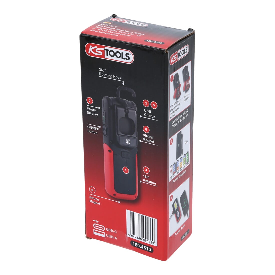 KS Tools Lampada portatile da officina, pieghevole, 500 lumen