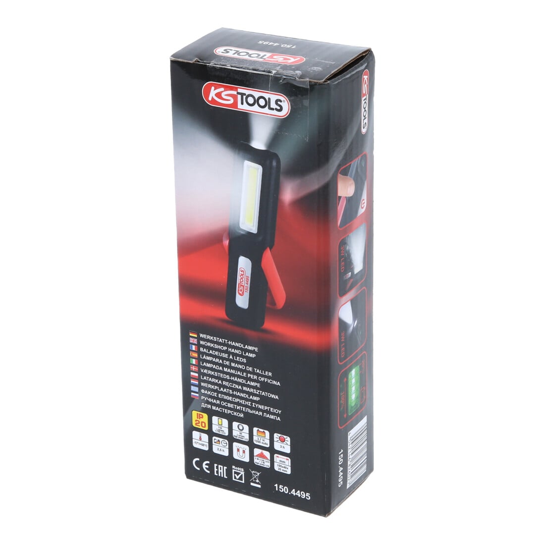 KS Tools Lampe à main d'atelier mobile, pliable, 3 Watt COB LED