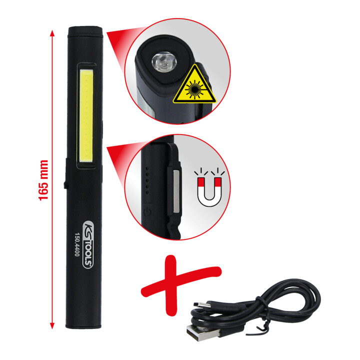 KS Tools LED COB Stripe inspectielamp 350 lumen met UV spot LED en laserpointer