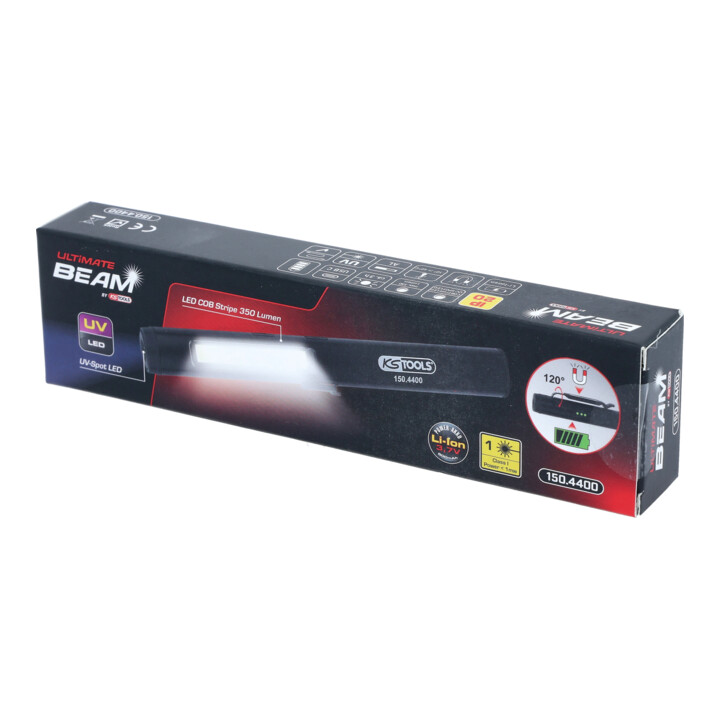KS Tools LED COB Stripe Inspektionslampe 350 Lumen mit UV-Spot LED und Laserpointer