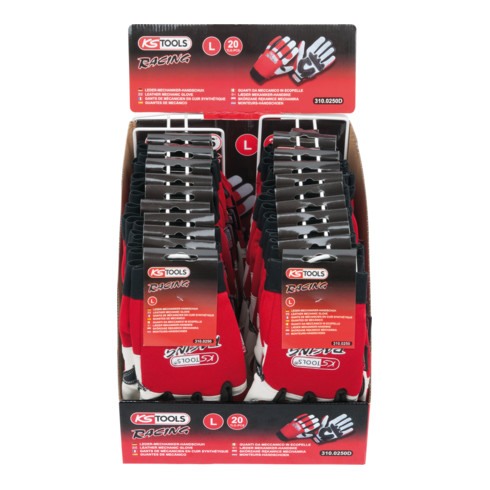 KS Tools Leder-Mechaniker-Handschuh-Display, L, 20 Paar