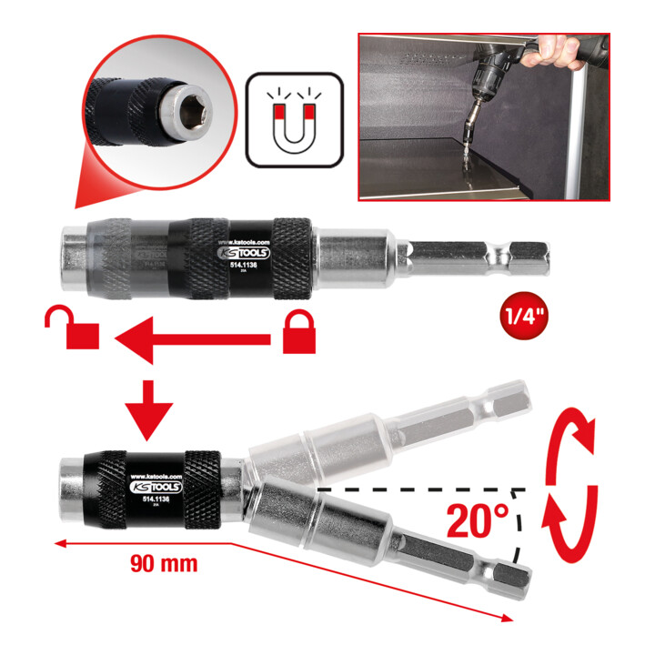 KS Tools magnetische snelwisselbithouder met scharnier 1/4 inch