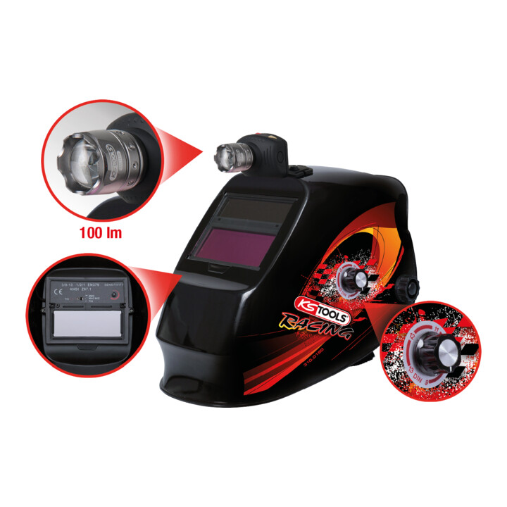 KS Tools Masque de soudure avec lampe frontale intégrée