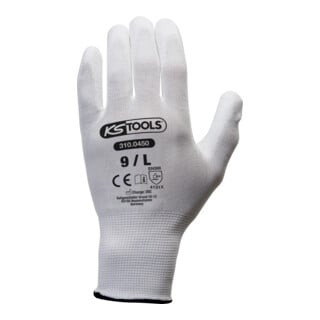 KS Tools Mikro-Feinstrickhandschuhe-weiß, L, 12 Paar