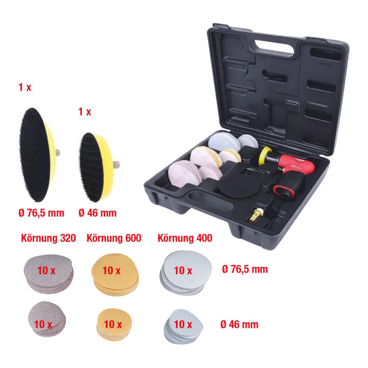 KS Tools Mini-Druckluft-Exzenterschleifer-Satz, 63-teilig