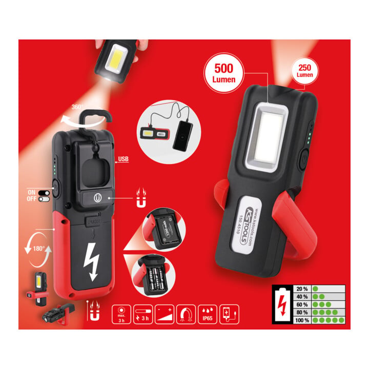 KS Tools Mobiele werkplaatslamp, knikbaar, 500 lumen