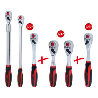 KS Tools Monster Umschaltknarren-Satz, 6-tlg 1/4" + 3/8" + 1/2 Zoll