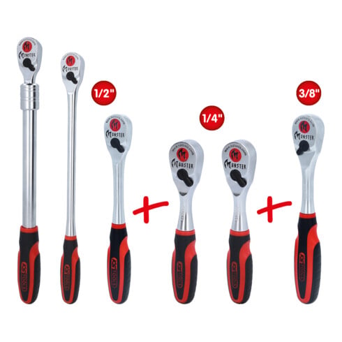 KS Tools Monster Umschaltknarren-Satz, 6-tlg 1/4" + 3/8" + 1/2 Zoll
