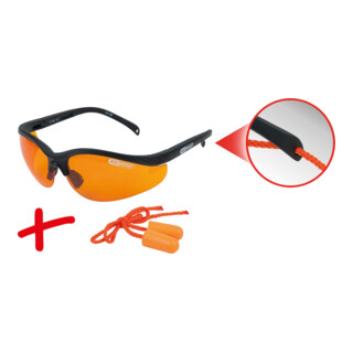 KS Tools Occhiali di sicurezza arancioni, con tappi per le orecchie