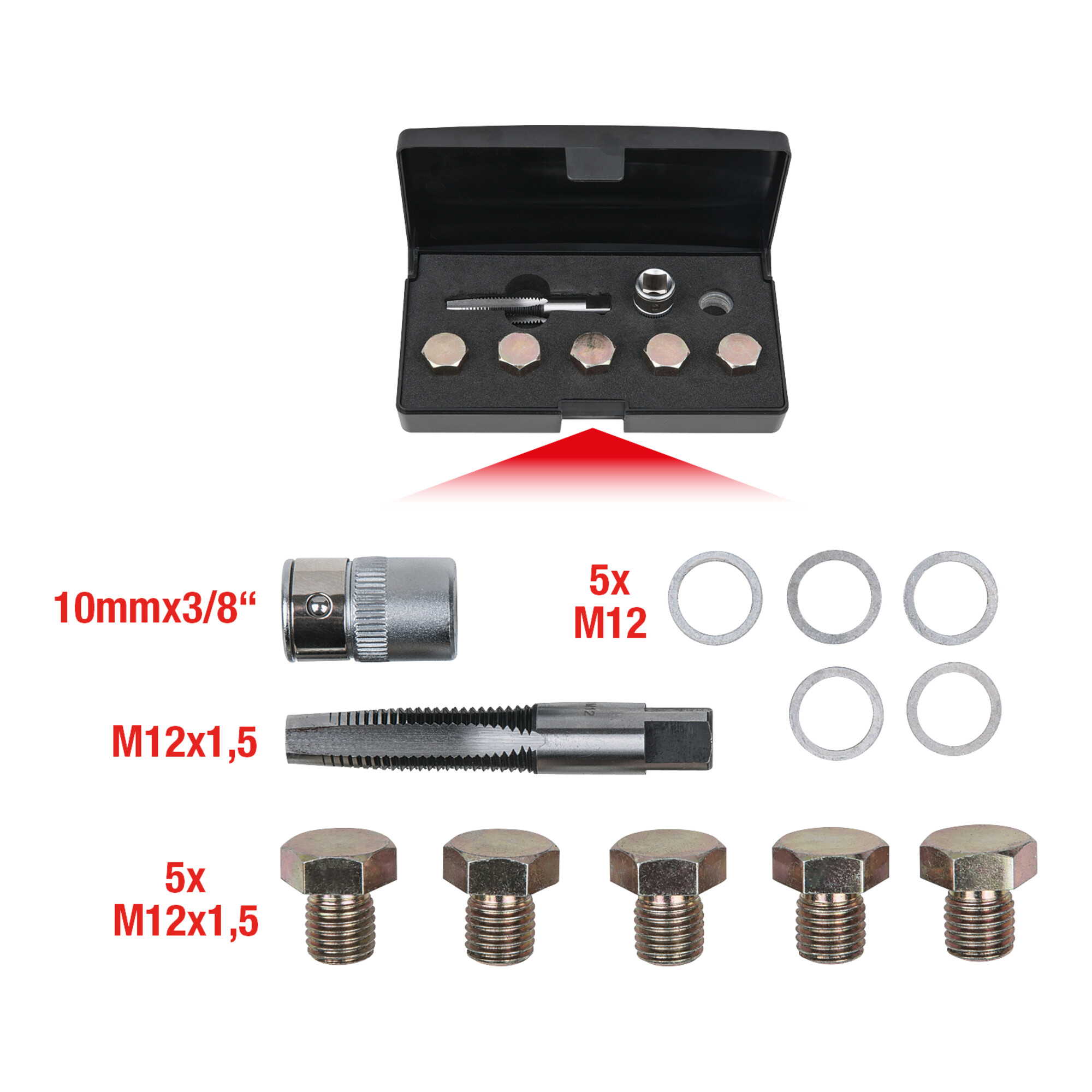 KS Tools Ölablassschrauben-Gewindereparatur-Satz, 12-teilig M12 x 1,5