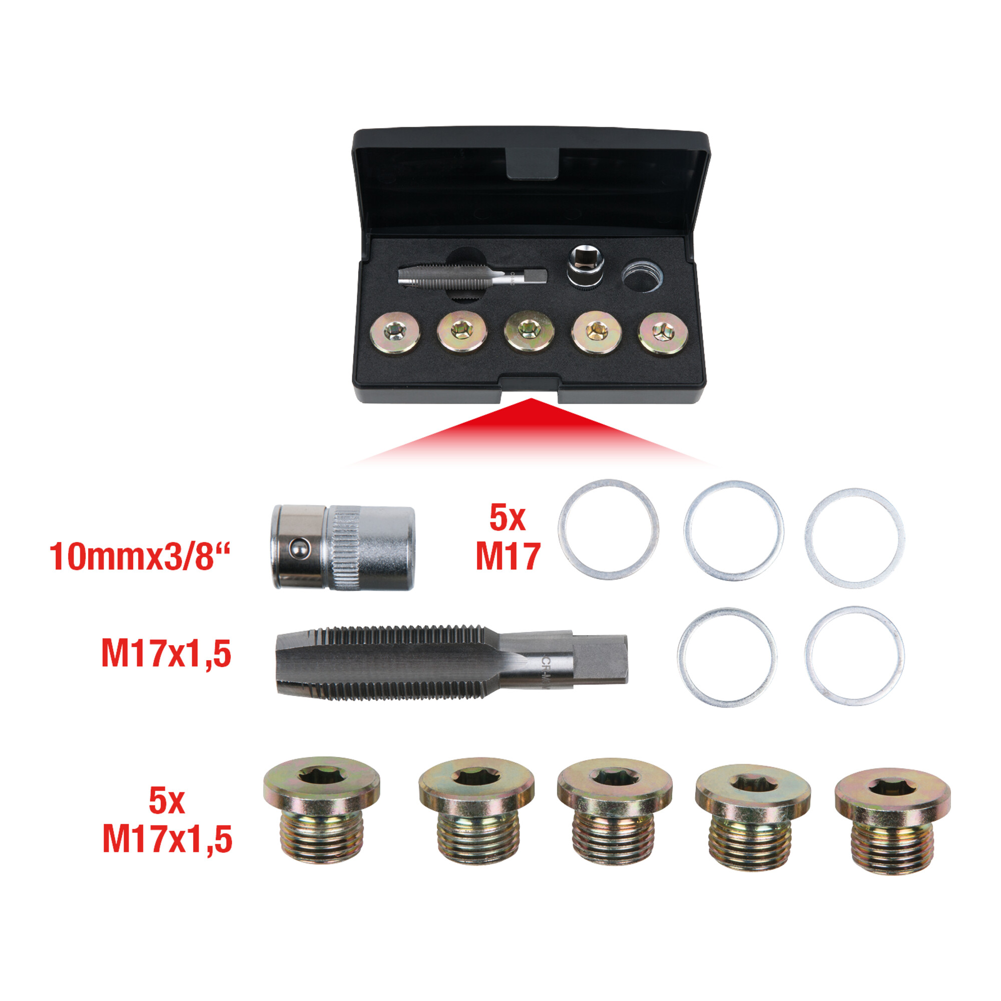 KS Tools Ölablassschrauben-Gewindereparatur-Satz, 12-teilig M17 x 1,5