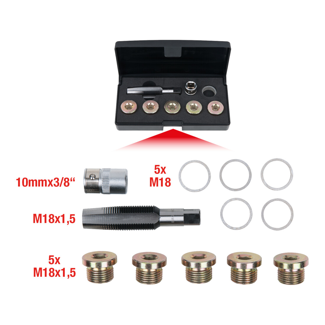 KS Tools Ölablassschrauben-Gewindereparatur-Satz, 12-teilig M18 x 1,5