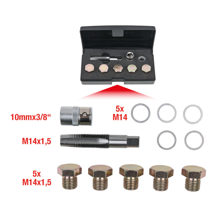 KS Tools olieaftapplug schroefdraad reparatieset, 12-delig M14 x 1,5