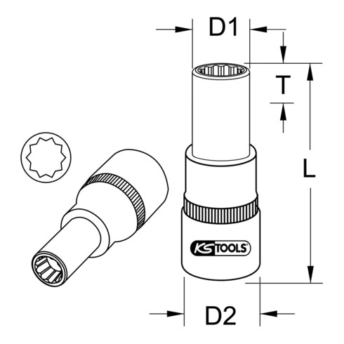 KS Tools OZ Spezial-Alu-Felgen-Stecknuss für mehrteilige OZ-Felgen, 8 mm