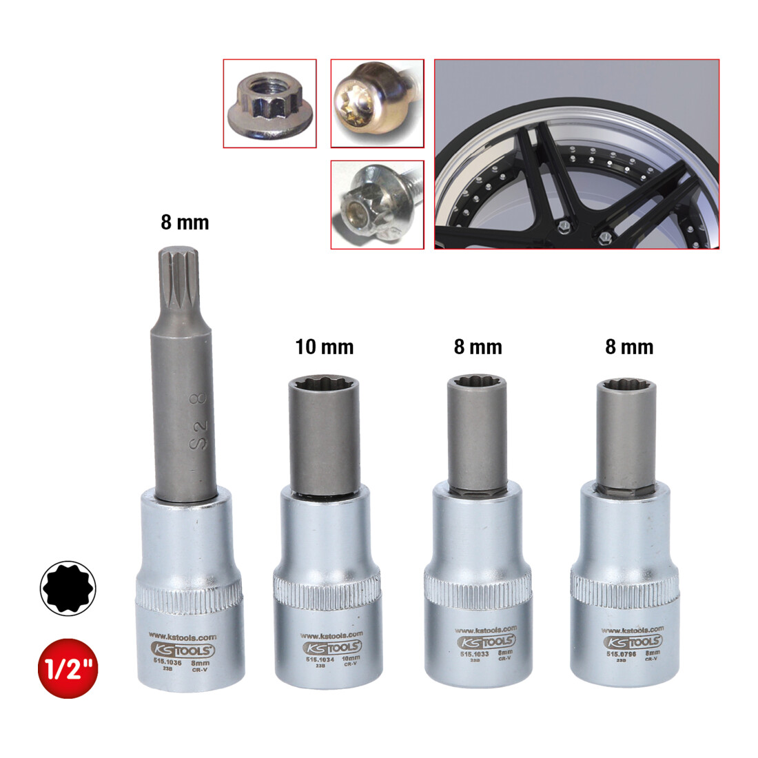 KS Tools OZ Spezial-Alu-Felgen-Stecknuss-Satz für mehrteilige OZ-Felgen, 4-tlg