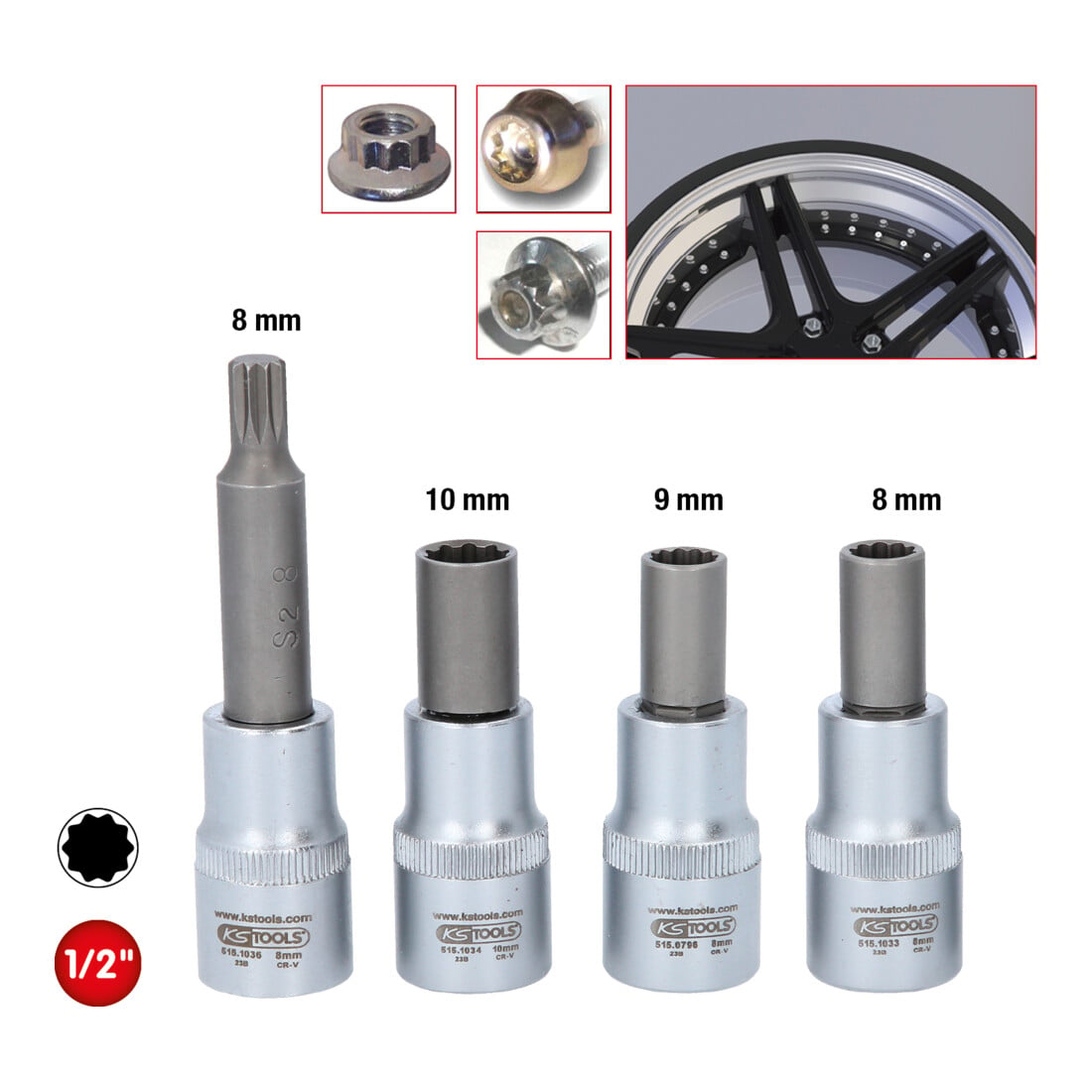 KS Tools OZ Spezial-Alu-Felgen-Stecknuss-Satz für mehrteilige OZ-Felgen, 4-tlg