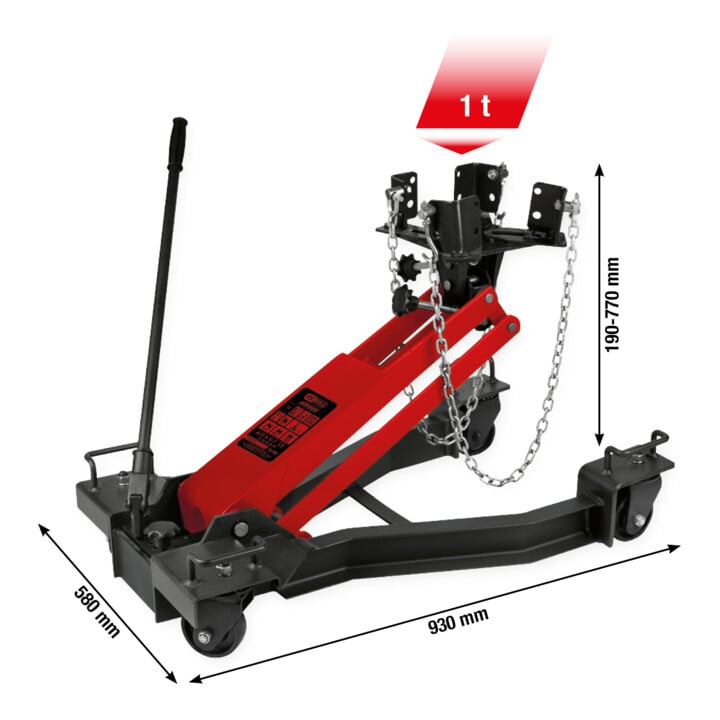 KS Tools performance Hydraulischer-Getriebeheber mit verstellbarer Aufnahmeplatte, 1 t