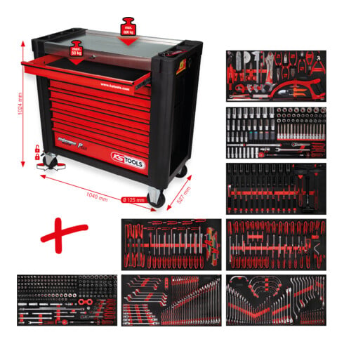 KS Tools Performanceplus Jeu de servantes d'atelier P25 avec 564 outils pour 8 tiroirs